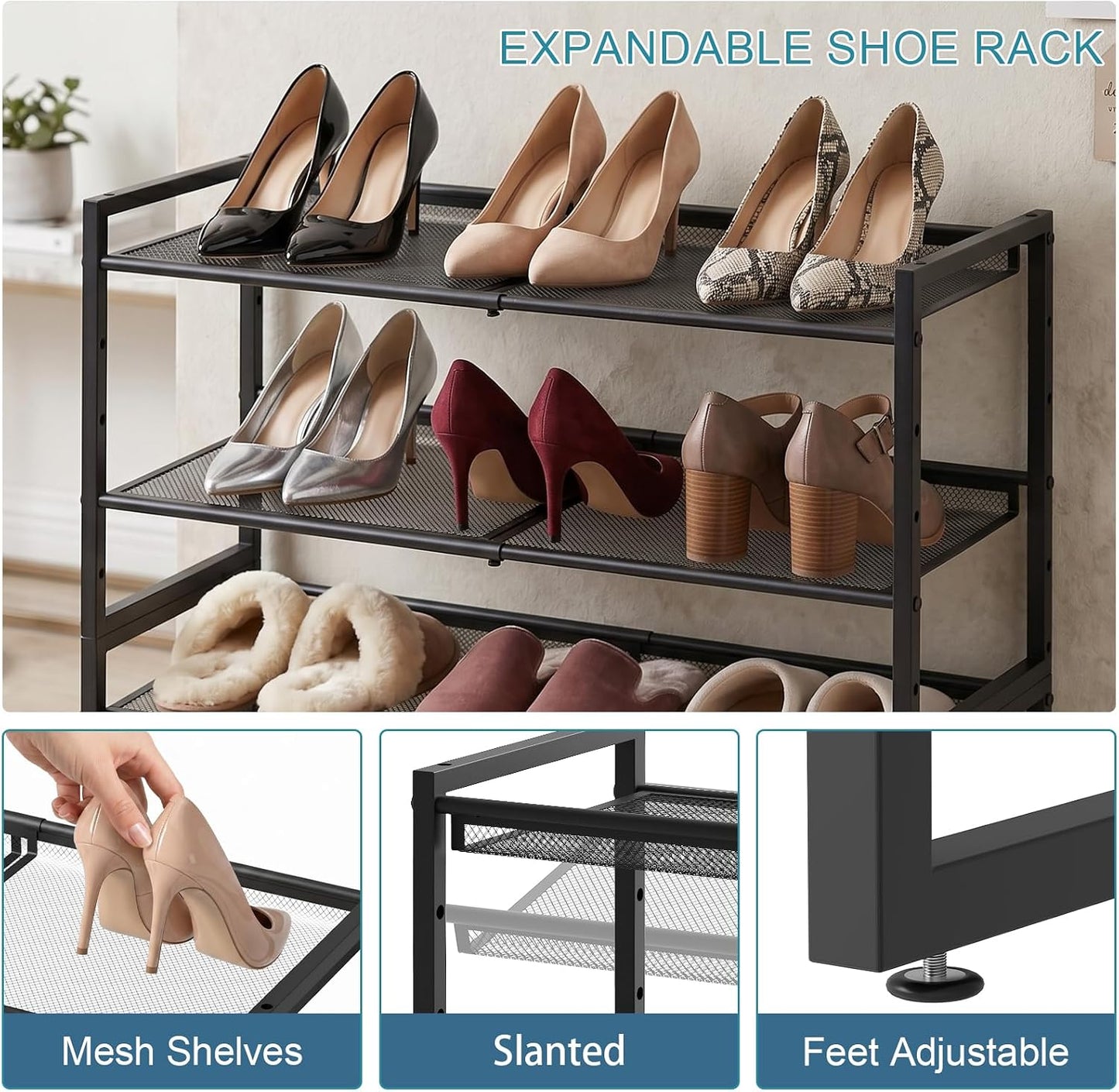 Garden 4 you Shoe Rack - Expandable Shoe Organizer for Closet, Metal Shoe Shelf Organizer, Stackable Adjustable Shoe Storage Shelf for Entryway, Garage, Door Entrance (2-Tier)