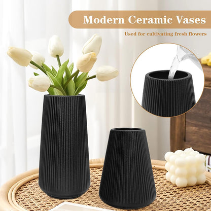 White Ceramic Vase, GUKJOB Small Cute Flower Vase for Pampas Grass, Home, Living Room, Dining Table, Farmhouse, Office Decor, Bedroom, Table, and Kitchen Shelf (White- 2PCS)