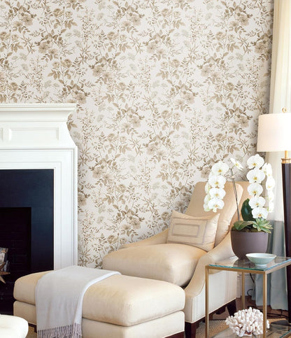 Erfoni 16.9" x118" Boho Floral Peel and Stick Wallpaper Beige Flower and Leaf Contact Paper Self Adhsive Removable Wallpaper Boho Botanical Wall Paper for Bedroom Cabinets Decor Vinyl Roll Waterproof