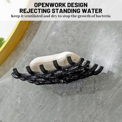 Shower Soap Holder for Wall, Adhesive Bar Soap Dish with Self Draining Grid, Side Hooks and No Drilling Mount, Black, 2 Pack