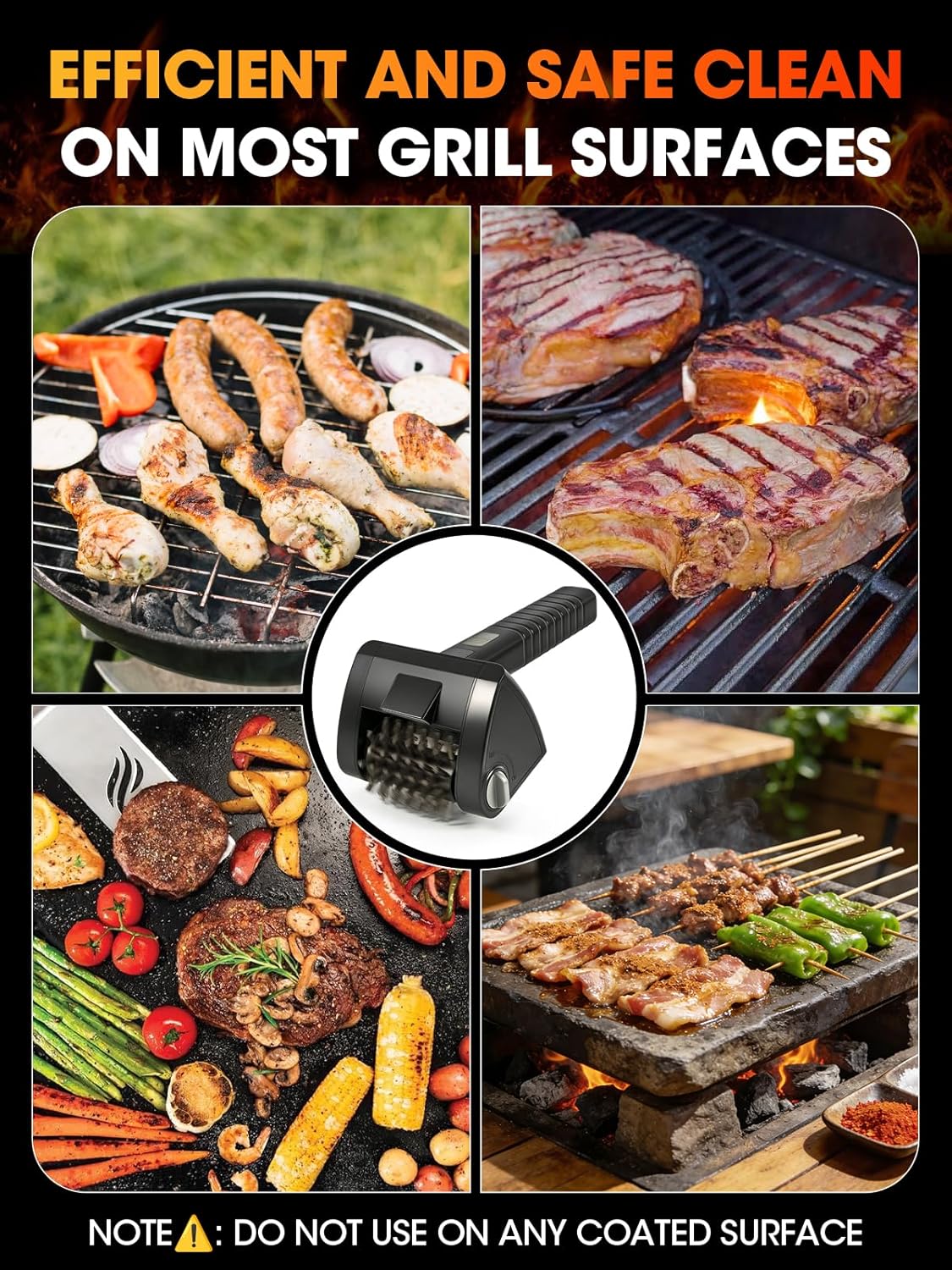Electric Grill Brush, Built-in LED BBQ Cleaner with 29W High Torque Motor, 2-speed Hard Scrubbing Cordless Grill Cleaner, 4000mAh Rechargable, Removable Dishwasher Safe 304 Stainless Steel Brush Head