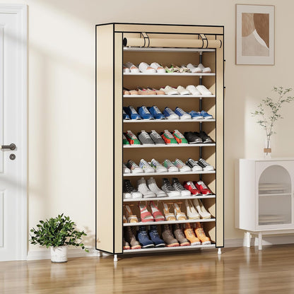 Laiensia 9-Tier Vertical Shoe Rack Organizer, Space Saving Shoe Storage Organizer, Non-Woven Cover Shoe Shelf Holds 36-45 Pairs for Bedroom, Hallway, Closet Entryway, Black