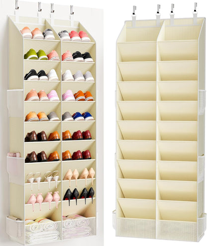 Criusia Over the Door Shoe Organizer, 20-30 Pairs Heavy-Duty Hanging Shoe Storage with Large Pockets, 10-Tier Door Shoe Rack with 4 Hooks for Sneakers Sandals Heels Boots (Black)