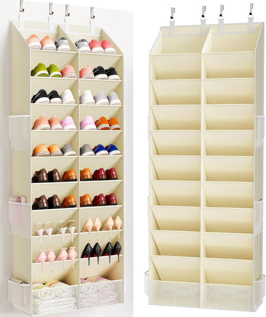 Criusia Over the Door Shoe Organizer, 20-30 Pairs Heavy-Duty Hanging Shoe Storage with Large Pockets, 10-Tier Door Shoe Rack with 4 Hooks for Sneakers Sandals Heels Boots (Black)