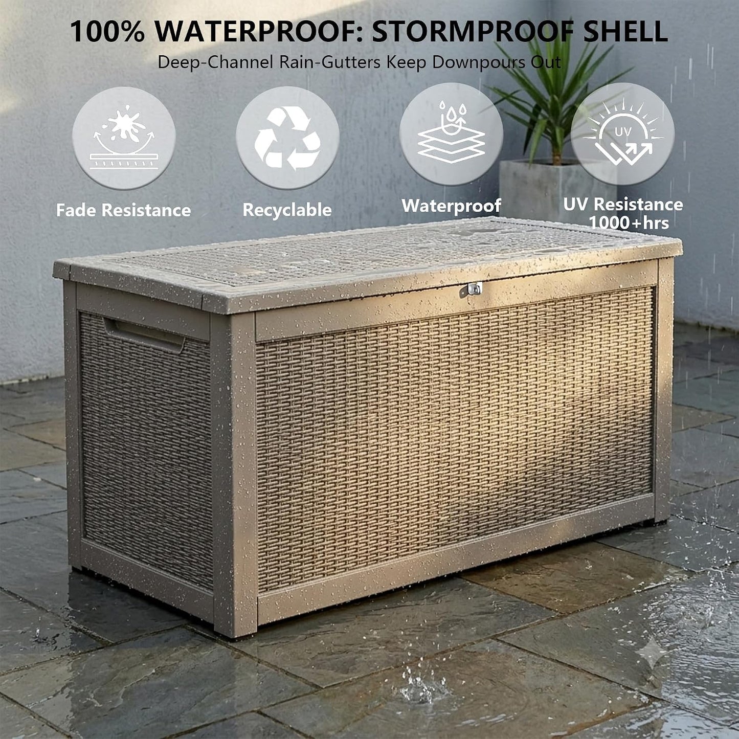 Outdoor Storage Box, 320 Gallon Waterproof Deck Box [Upgraded 3.0], Dual Gas-Spring Ultimate Resin Organizer for King Cushions, Heavy-Duty Lockable Estate Storage Bench, Backyard BBQ, Black