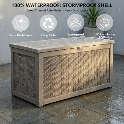 Outdoor Storage Box, 320 Gallon Waterproof Deck Box [Upgraded 3.0], Dual Gas-Spring Ultimate Resin Organizer for King Cushions, Heavy-Duty Lockable Estate Storage Bench, Backyard BBQ, Black