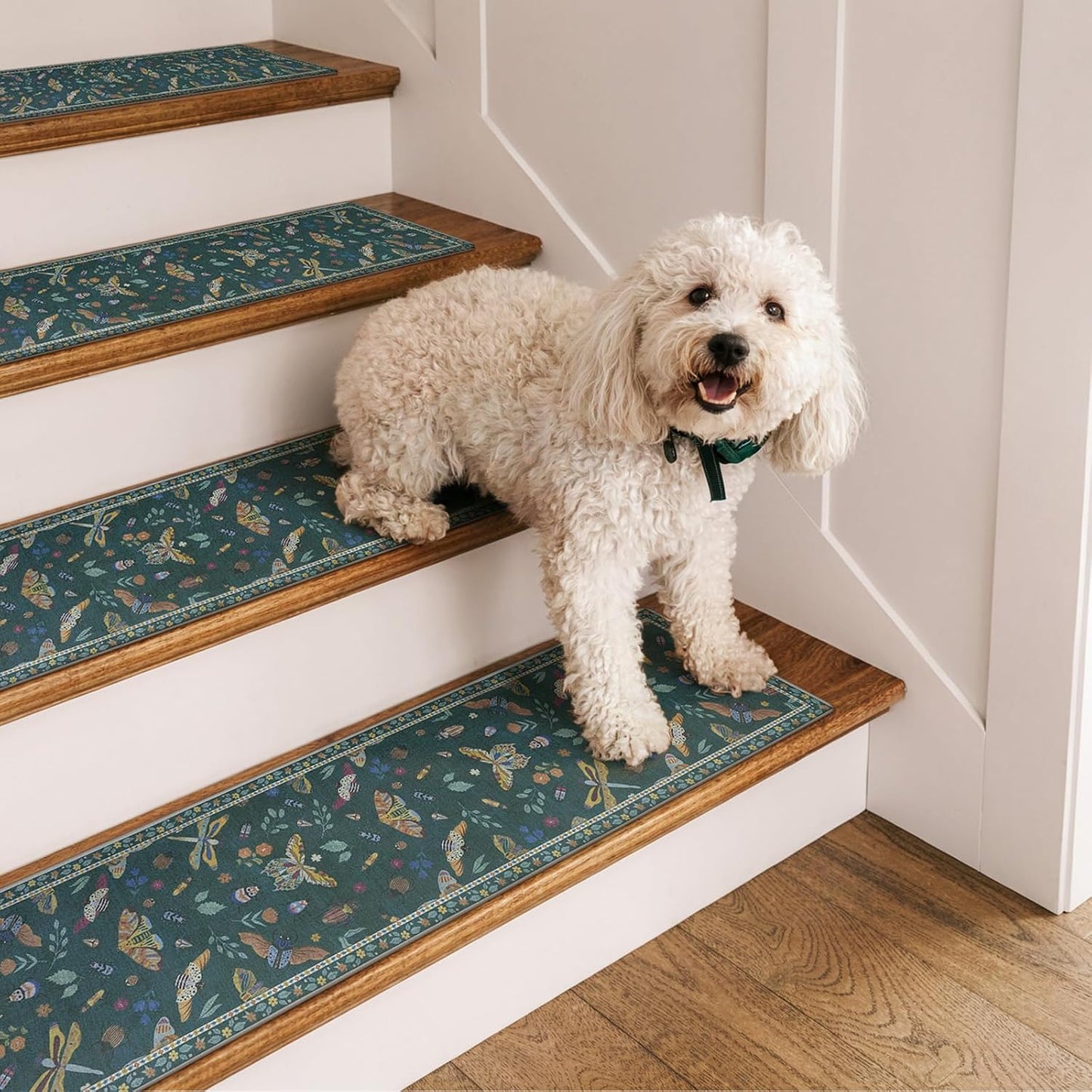 OJIA Insect Print Stair Treads Non Slip Stair Runners for Wooden Steps Indoor, 15PCS 8"x30" Rubber Backing Carpet Treads for Wood Stairs Staircase Step Treads for Kids & Dogs, Stair Covers, Black