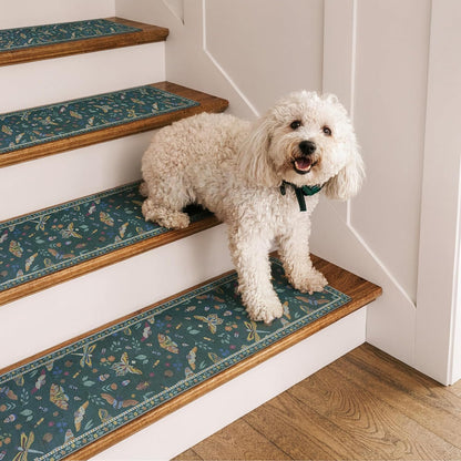 OJIA Insect Print Stair Treads Non Slip Stair Runners for Wooden Steps Indoor, 15PCS 8"x30" Rubber Backing Carpet Treads for Wood Stairs Staircase Step Treads for Kids & Dogs, Stair Covers, Black