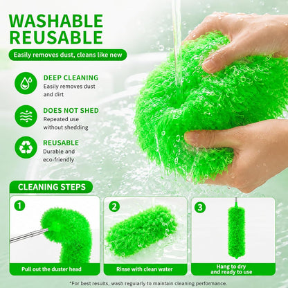 Microfiber Duster with Extension Pole(Stainless Steel) 30 to 100'', with Bendable Head, Extendable Long Duster for Cleaning Ceiling Fan, High Ceiling, Keyboard, Furniture Cars Gray