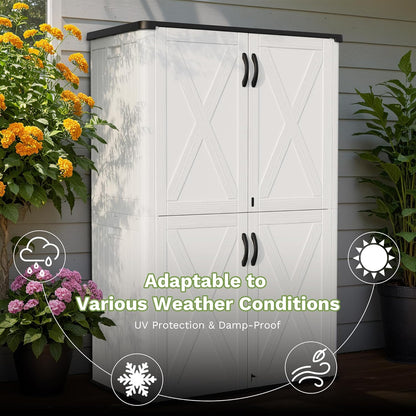 Greesum Outdoor Storage Cabinet, 26 CUFT Deck Box Without Shelves, Waterproof Plastic Storage Shed for Patio Cushions, Gardening Tools, Lockable and Sidehandles, UV Resistant, Beige