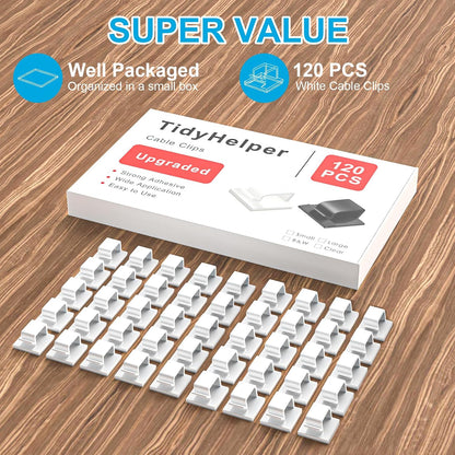 Adhesive Cable Clips White (60 PCS), Upgraded Wire Clips for Cable Management, Strong Cord Clips Wire Holders for The Wall, Under Desk, Led Strip, Electric Wires, Ethernet Cable Clips_Small