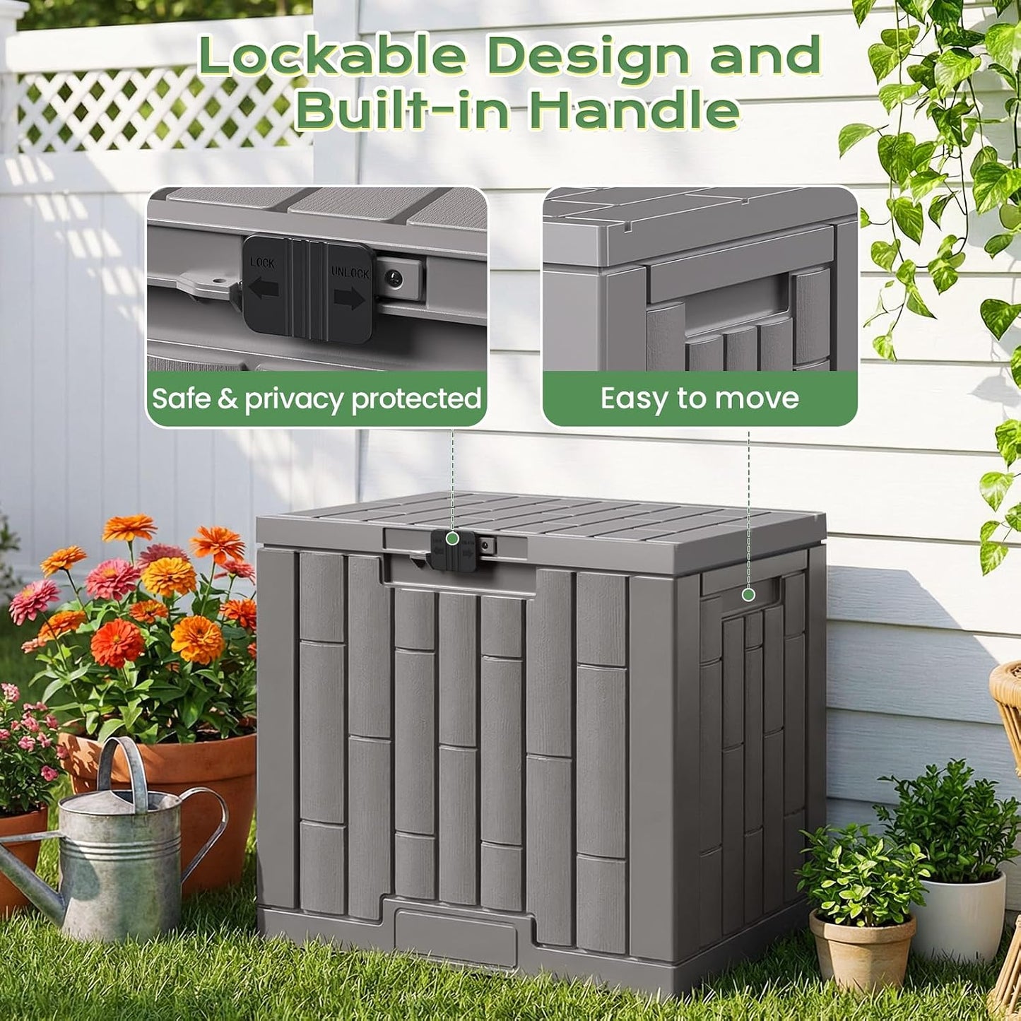 Jocoevol Deck Box 60 Gal, UV Resistant & Waterproof Outdoor Storage Box with Lock, Easy Assemble Storage Bins Container for Pool Patio Garden