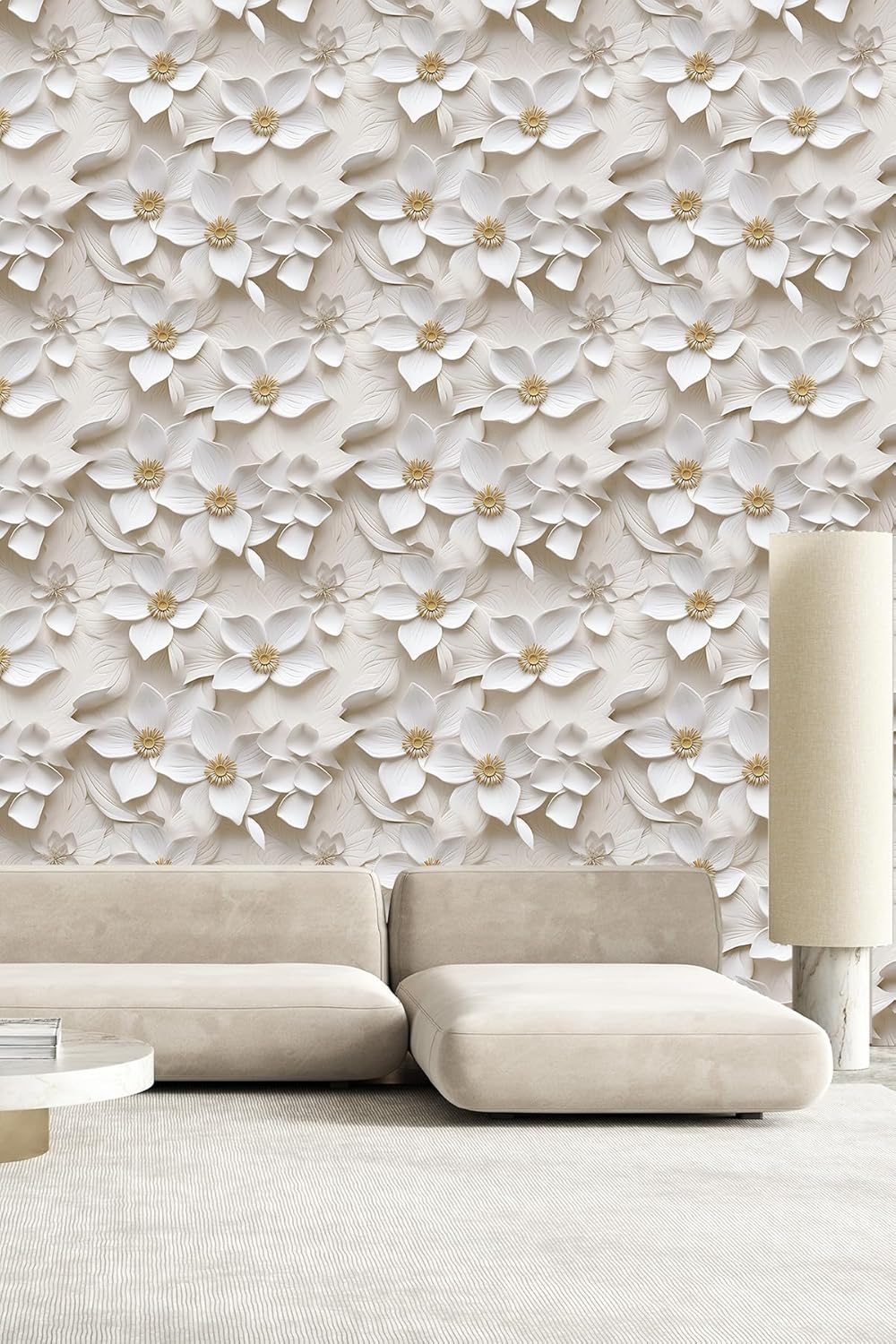 Floral Peel and Stick Wallpaper 3D Effect Interior Wall Décor Contact Paper Self Adhesive Removable Renter Friendly for Bedroom Living Cabinet Room 17.7in x 9.8ft (Not Textured Wallpaper