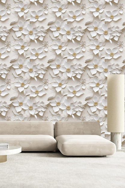 Floral Peel and Stick Wallpaper 3D Effect Interior Wall Décor Contact Paper Self Adhesive Removable Renter Friendly for Bedroom Living Cabinet Room 17.7in x 9.8ft (Not Textured Wallpaper