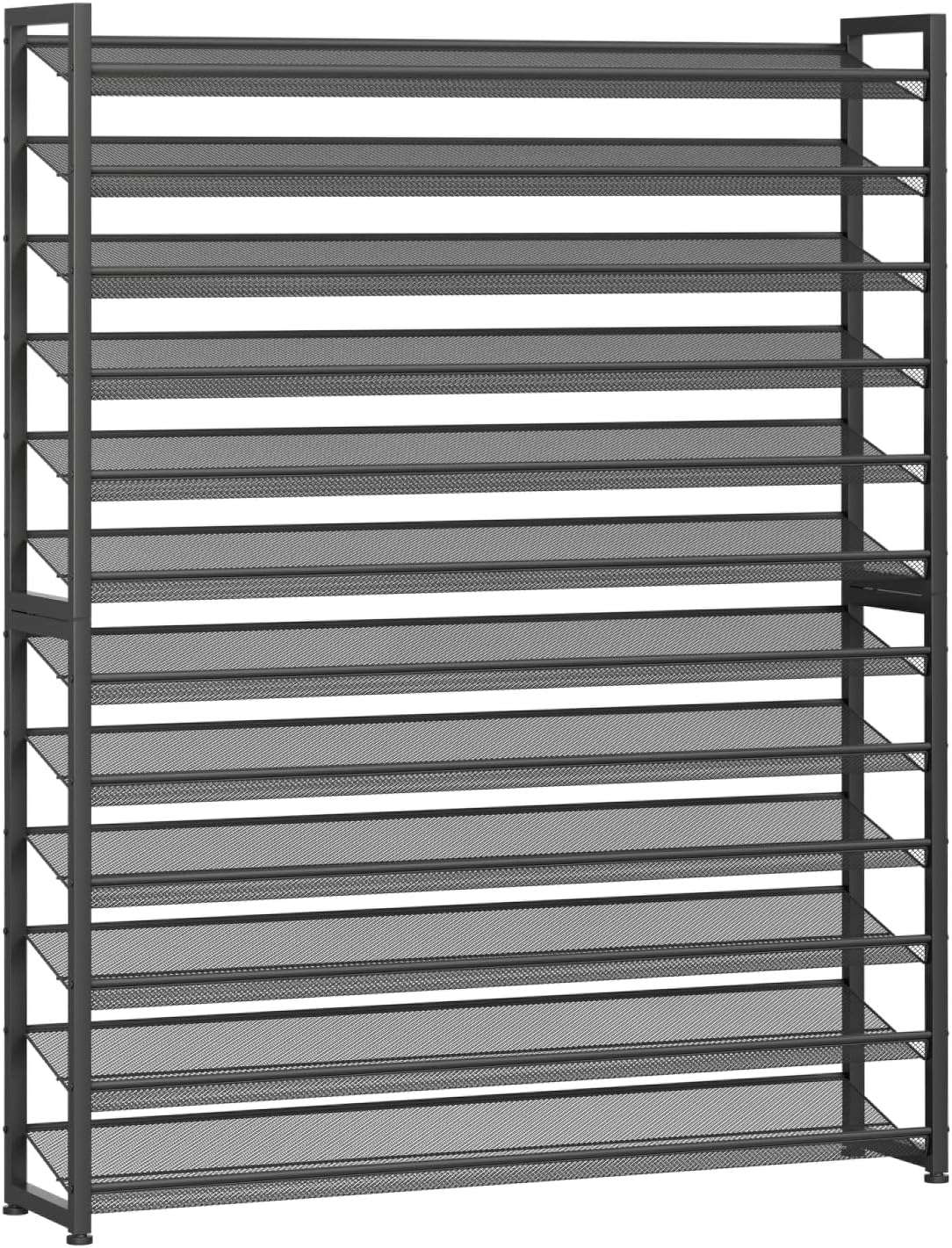 Large Shoe Rack 8 Tier Shoe Organizer, Heavy Duty Metal 4-Tier Stackable Shoe Storage Vertical Shoe Rack for Closet Front Door Entrance, Up to 50 Pairs, 44.8" W x 11.4" D x 56.7" H, Black