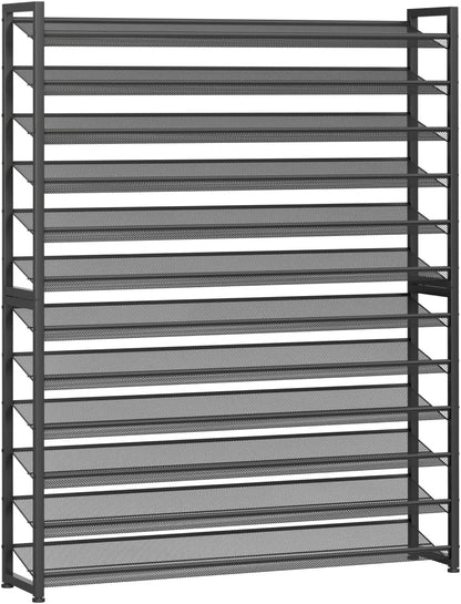 Large Shoe Rack 8 Tier Shoe Organizer, Heavy Duty Metal 4-Tier Stackable Shoe Storage Vertical Shoe Rack for Closet Front Door Entrance, Up to 50 Pairs, 44.8" W x 11.4" D x 56.7" H, Black