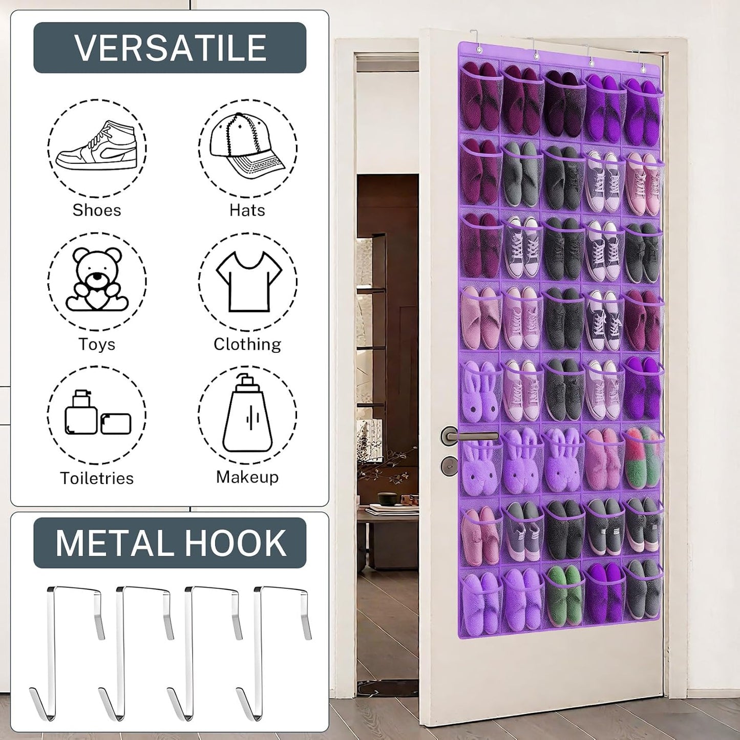 40 Large Mesh Pocket Over the Door Shoe Organizer,Hanging Shoe Rack for Door,Hualleko Shoes Organizer Hanger with Large Capacity, Shoes Storage Holder Sturdy Non-woven Fabric - Stores 20 Pairs (White)