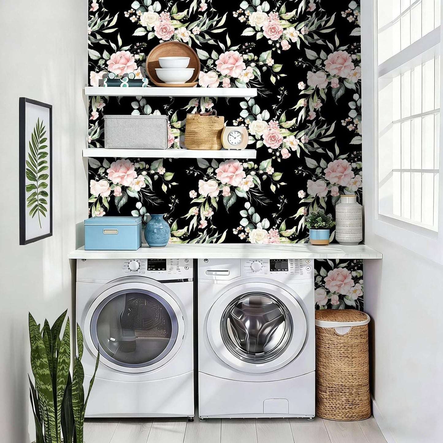 Pink Floral Peel and Stick Wallpaper Self Adhesive Removable Thick Vinyl Watercolor Botanical Flower Accent Wall for Bedroom Bathroom Living Room Renter Friendly 17.7" x 118"