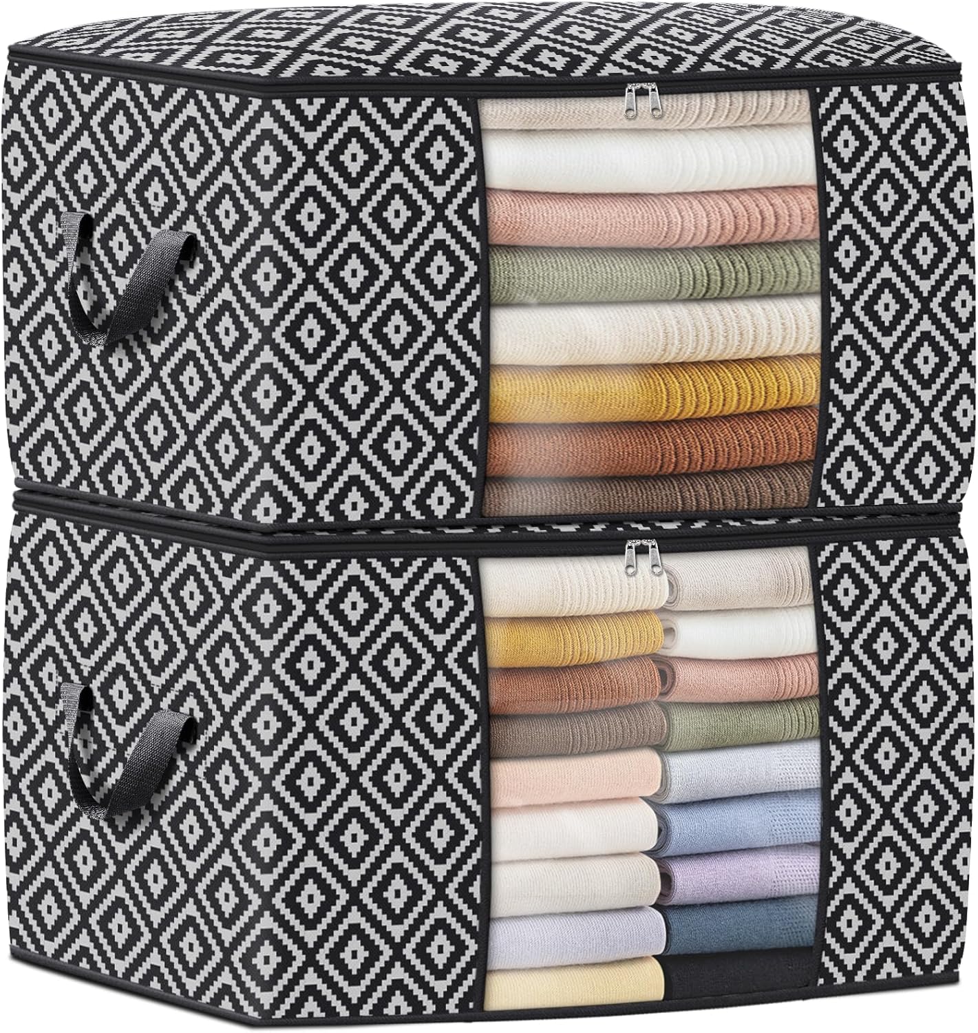 StorageTastic Direct 100L, 3 Pack, Storage Containers, Large Clothes Storage Bins Foldable Organization and Storage Bags with Reinforced Handle, Clear Window for Bedding, Blankets, Clothing, Grey