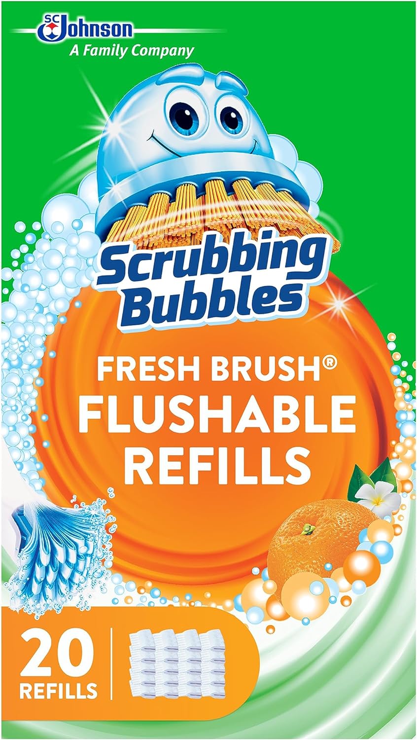 Scrubbing Bubbles Toilet Bowl Cleaning System with Flushable & Disposable Cleaner Refill Pads, Fights Odors and Helps Remove Limescale & Hard Water Stains, Citrus Scent, 1 Wand + 4 Refills + 1 Stand