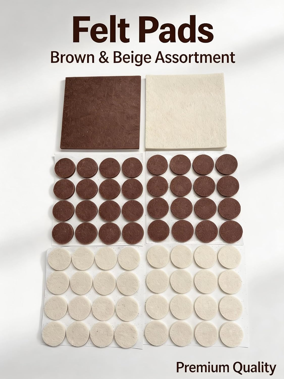 Felt Furniture Pads – 64 Round & 2 DIY Square Premium Felt Floor Protectors for Chair Legs, Best Protection for Hardwood Floors, Protects from Scratches & Noise, Brown & Beige Combo