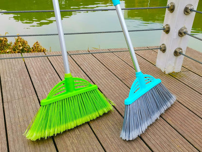 Four-Section Rod Long-Handled Broom,Heavy-Duty Broom, Angle Broom for Outdoor/Indoor（Black+Orange）