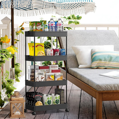 SPACEKEEPER 5-Tier Rolling Cart, Bathroom Storage Organizer Utility Cart, Mobile Shelving Unit Slide Out Shelves for Kitchen Living Room Laundry Room & Dressers, Black
