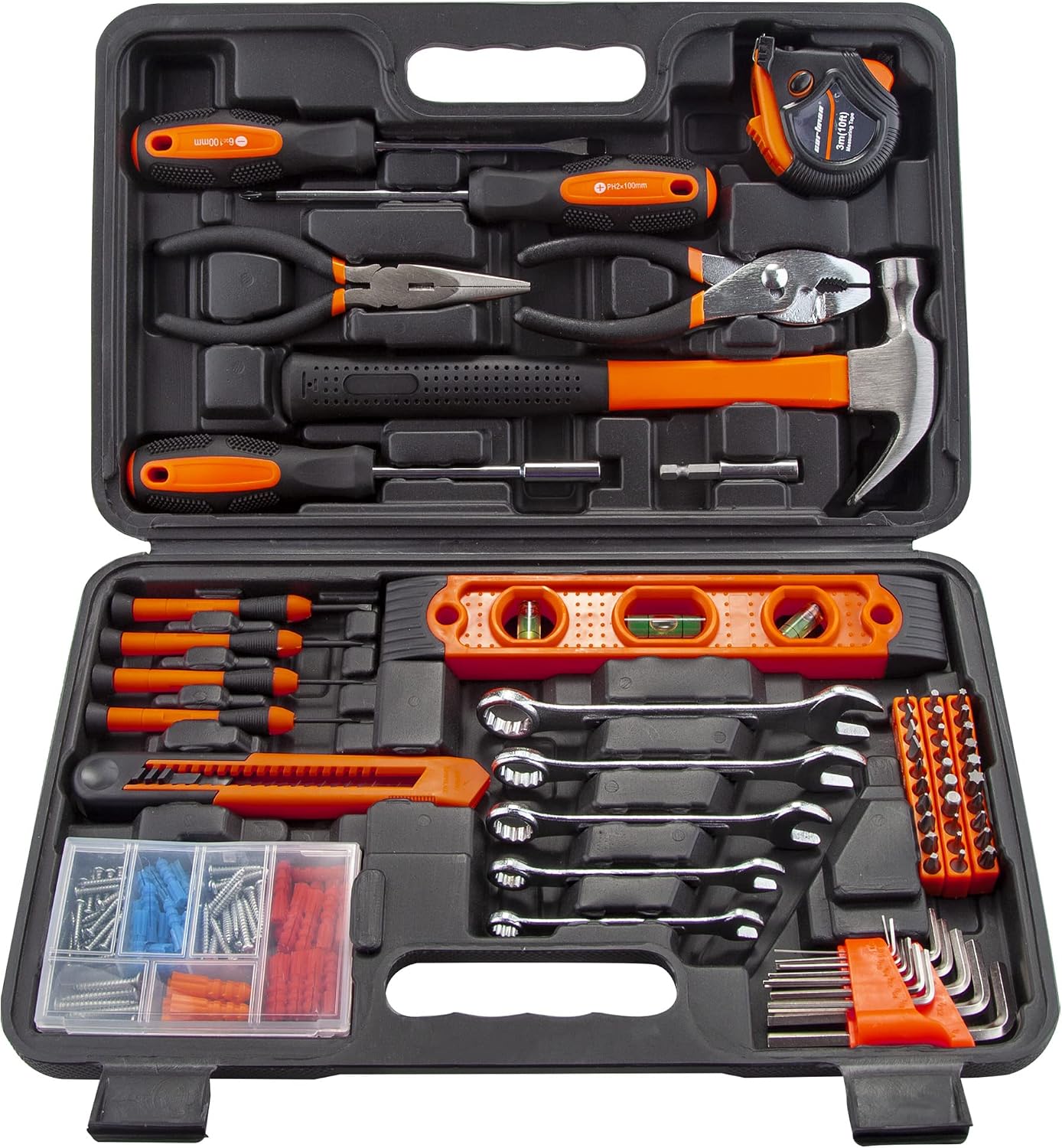 CARTMAN 152-Piece Household Tool Set, Blue Hand Kit With Storage Case Box | Complete tool assortment for home repairs, office fixes, dorm needs, furniture setup, crafting, and everyday household fixes.