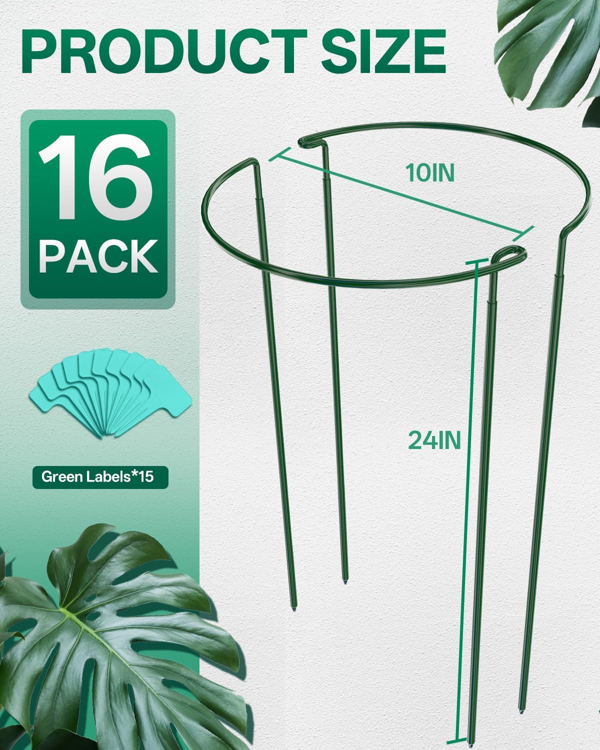 8 Pack 24 In Plant Support Stakes, Peony Cages And Supports with 15 Lables | Rust-proof Metal Plant Stakes, Adjustable Plant Supports For Outdoor Plants, Peony Cage, Flower Stakes for Plants，Hydrangea
