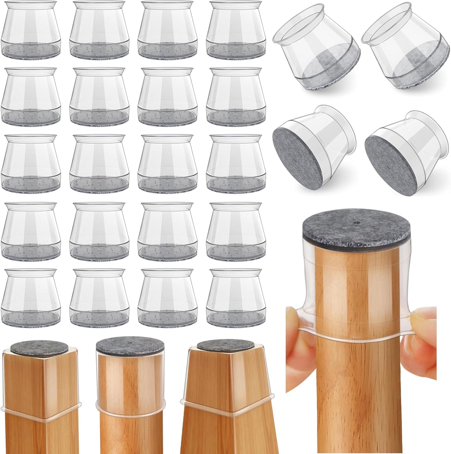 Ansible 24 Pcs Chair Leg Floor Protectors Square, Silicone Felt Furniture Leg Pads Caps Covers for Hardwood Floors (Fit:1-1/16" to 1-5/8")