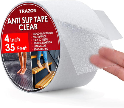 Grip Tape - Heavy Duty Anti Slip Tape for Stairs Outdoor/Indoor Waterproof 4Inch x 35Ft Safety Non Skid Roll for Stair Steps Ramp Traction Tread Staircases Grips Adhesive Non Slip Strips Walk Black