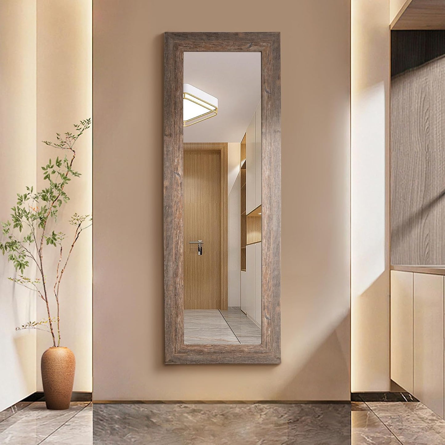 Syndra Modern Full Length Mirror Wood Frame, 65x24'' Large Floor Mirror with HD Tempered Glass & Wall Mount, Rectangular Standing Mirror for Bedroom, Living Room, Entryway, Farmhouse(Grey White Oak)