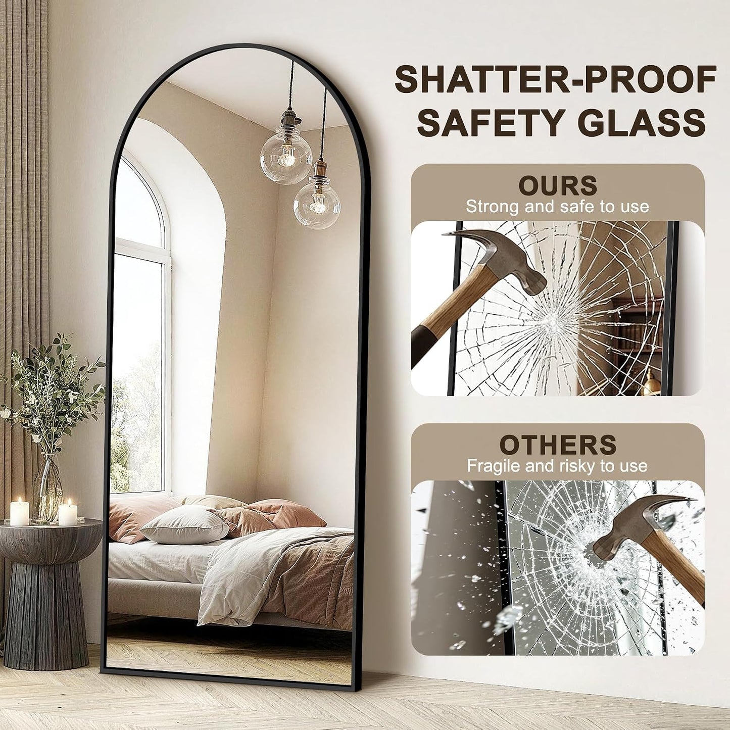 FICTOR Arched Full Length Mirror 15" x 56", Full Body Floor Mirror with Adjustable Stand, Free Standing Mirror with Aluminum Frame for Bedroom, Living Room, Cloakroom, Gold