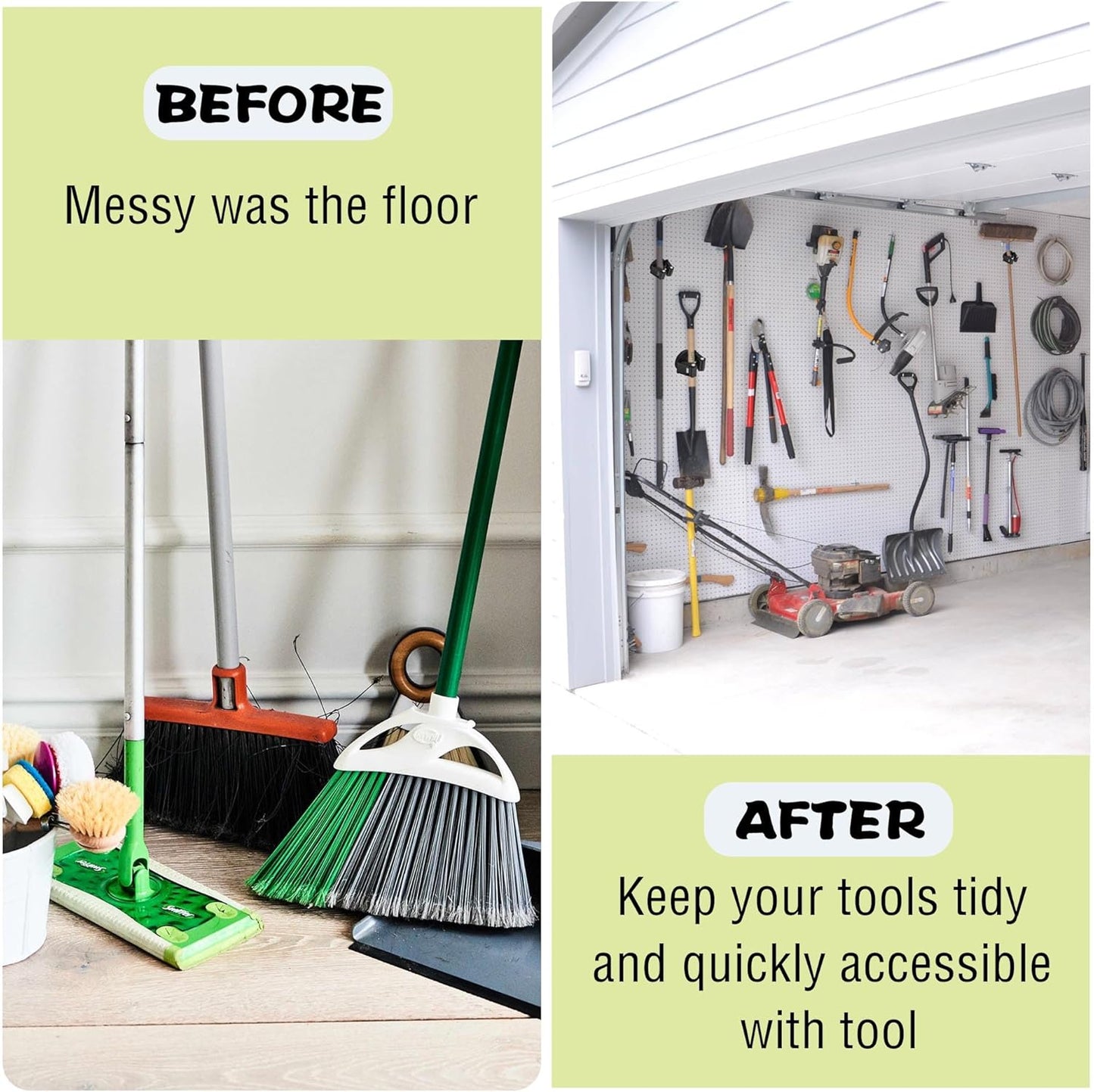 ULIBERMAGNET Magnetic Mop Broom Holder,Heavy Duty Movable Magnetic Broom Holder Rack,Anti-slip Wall Mounted Utility Storage Mop Shovel Hanger for Garage, Kitchen, Laundry, Garden(3 Racks / 4 Hooks)