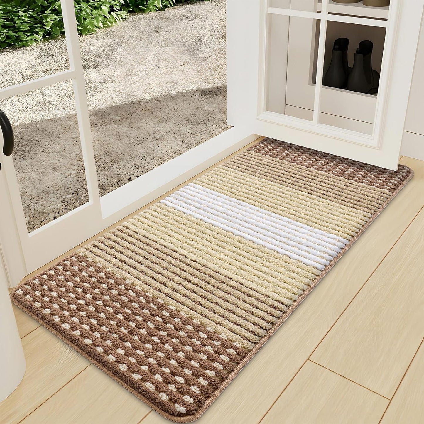 Kitinjoy Indoor Outdoor Door Mat, 32x20 Non-Slip Absorbent Dirt Trapper, Low-Profile Washable Inside Entrance Front Floor Mat, Sturdy Soft Entry Doormats for Entryway, Grey