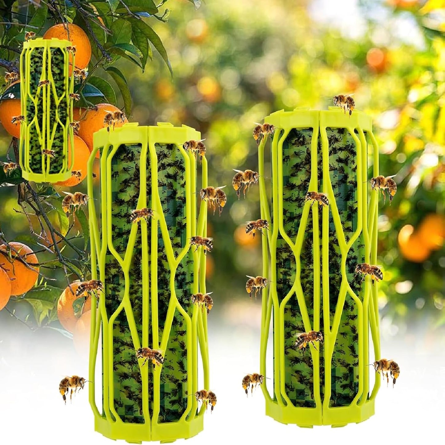 2 Pack Ranch Wasp Trap Outdoor Hanging with Fluorescent, Wasp Trap Carpenter Bee Traps for Outside, Wasp Fly Catcher Fly Traps Killer Hunter for Hornet, Gnat, Mosquito, Flying Insect