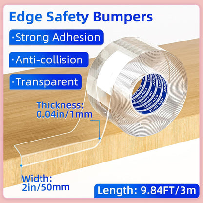 ZOMPAGO Baby Proofing Edge Protector Strip 2 Rolls 2in x 13FT Clear Furniture Corner Guards for Toddlers Transparent Soft Sharp Edge Safety Bumpers Table Desk Fireplace Child Proof Protector Tape