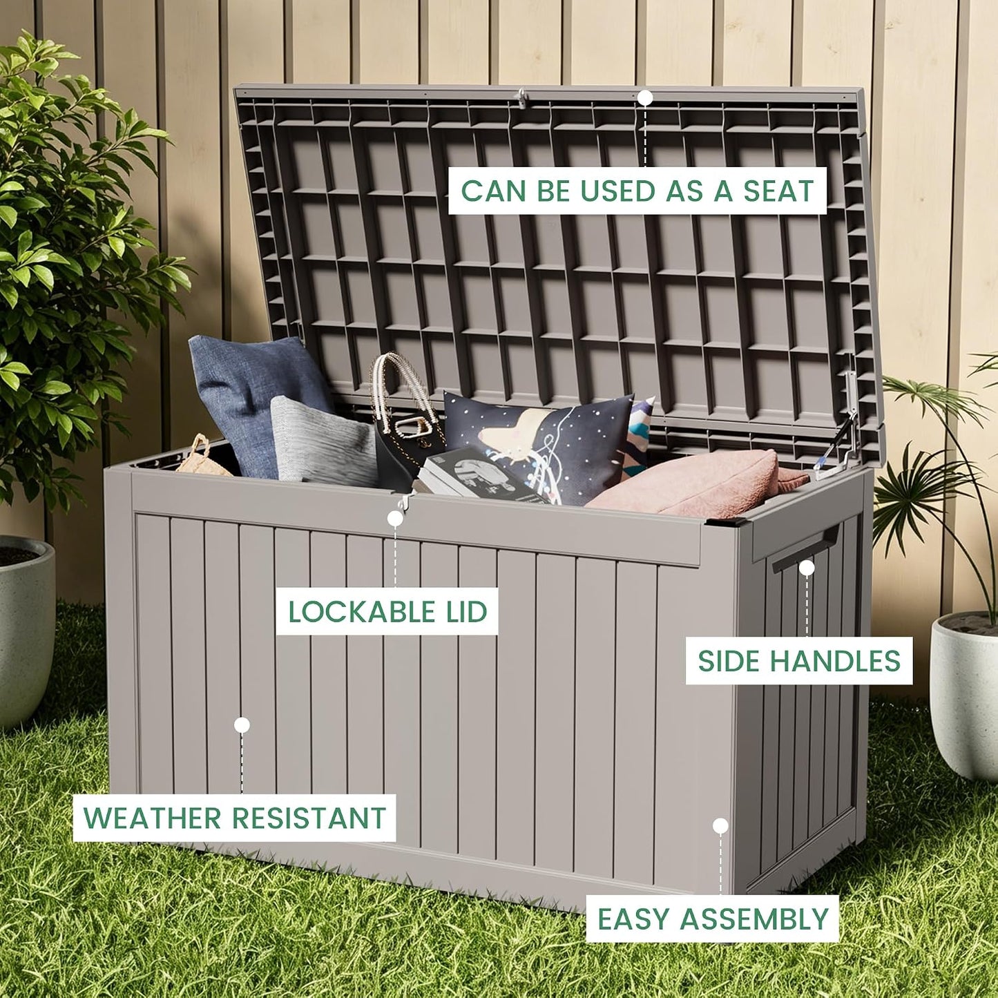 100 Gallon Storage Box, Waterproof Resin Deck Box with Hydraulic Piston Design, Lockable Storage Bench for Package Delivery, Storage Bin for Patio Cushions, Garden Tools, Black