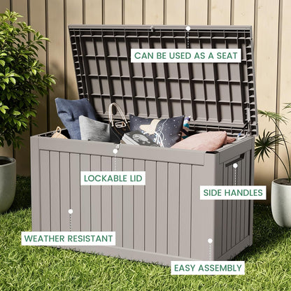 100 Gallon Storage Box, Waterproof Resin Deck Box with Hydraulic Piston Design, Lockable Storage Bench for Package Delivery, Storage Bin for Patio Cushions, Garden Tools, Black