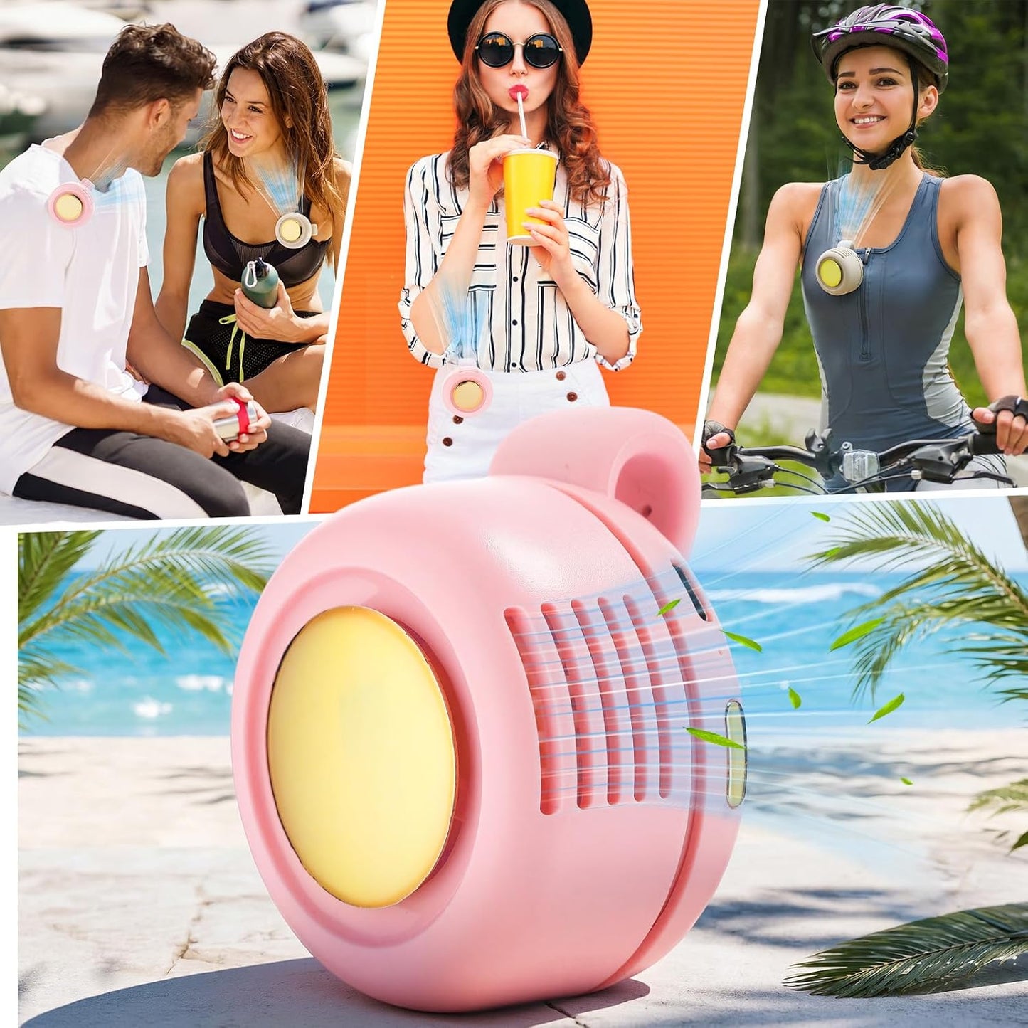 4 Pack 360° Portable Silent Mini Bladeless Electric Fan, Small Fan Clip on for Shirt & Waist, 3 Speeds Rechargeable Whirlwind Cooling Fans for Outdoor Travel Office(Pink)