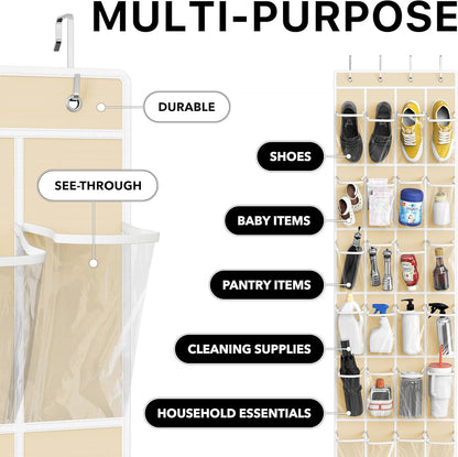 Simple Houseware 24 Pockets - Crystal Clear Over The Door Hanging Shoe Organizer, Gray (64'' x 19'')