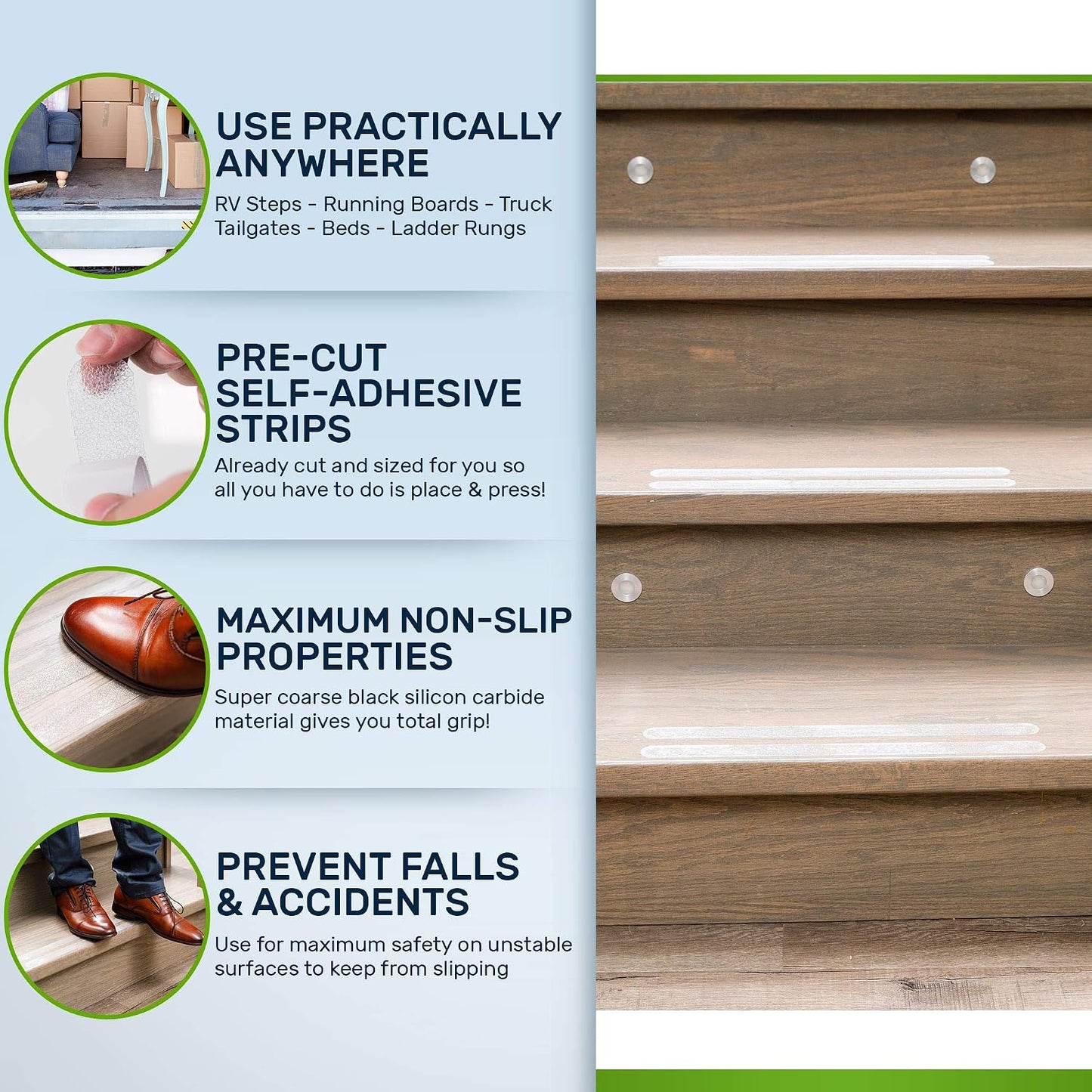 Anti Slip Adhesive Tape Strips. Grip Tape Treads For Stair Treads & Steps. Clear Non Slip Indoor/Outdoor Adhesive Strips 1"x15" Non-slip Grip Strips/Tread Runners. Wooden Steps, Safety for Pets/Kids