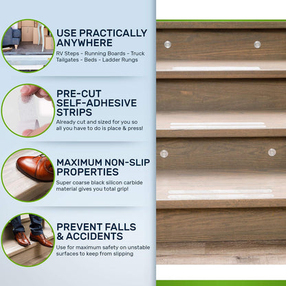 Anti Slip Adhesive Tape Strips. Grip Tape Treads For Stair Treads & Steps. Clear Non Slip Indoor/Outdoor Adhesive Strips 1"x15" Non-slip Grip Strips/Tread Runners. Wooden Steps, Safety for Pets/Kids