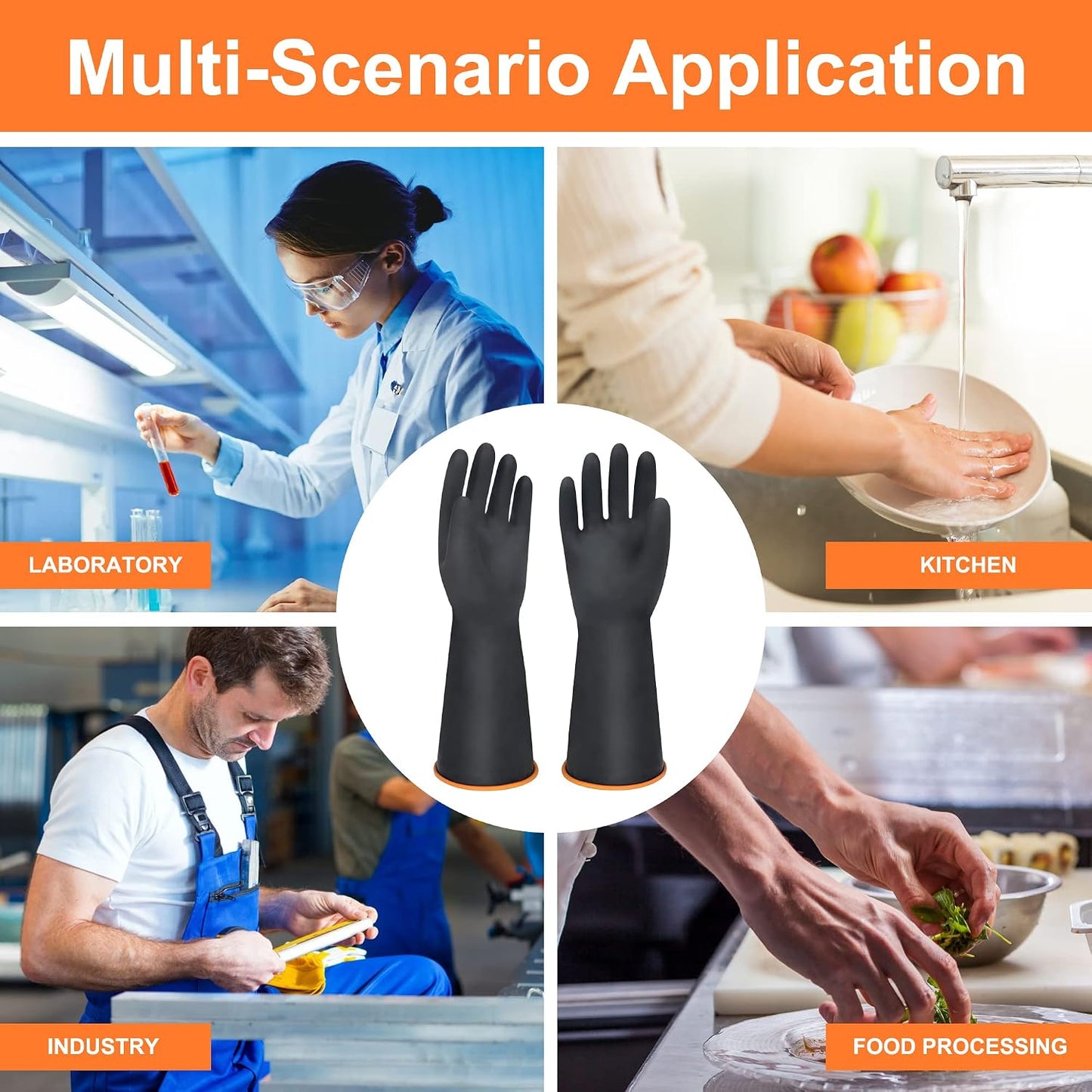 18" XL Size Latex Chemical Resistant Gloves, Reusable Heavy Duty Long Rubber Glove Dishwashing Gloves, Industrial Safety Glove for Men, Forearm Protection Waterproof Resist Strong Acid, Alkali, Oil'