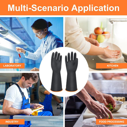 18" XL Size Latex Chemical Resistant Gloves, Reusable Heavy Duty Long Rubber Glove Dishwashing Gloves, Industrial Safety Glove for Men, Forearm Protection Waterproof Resist Strong Acid, Alkali, Oil'
