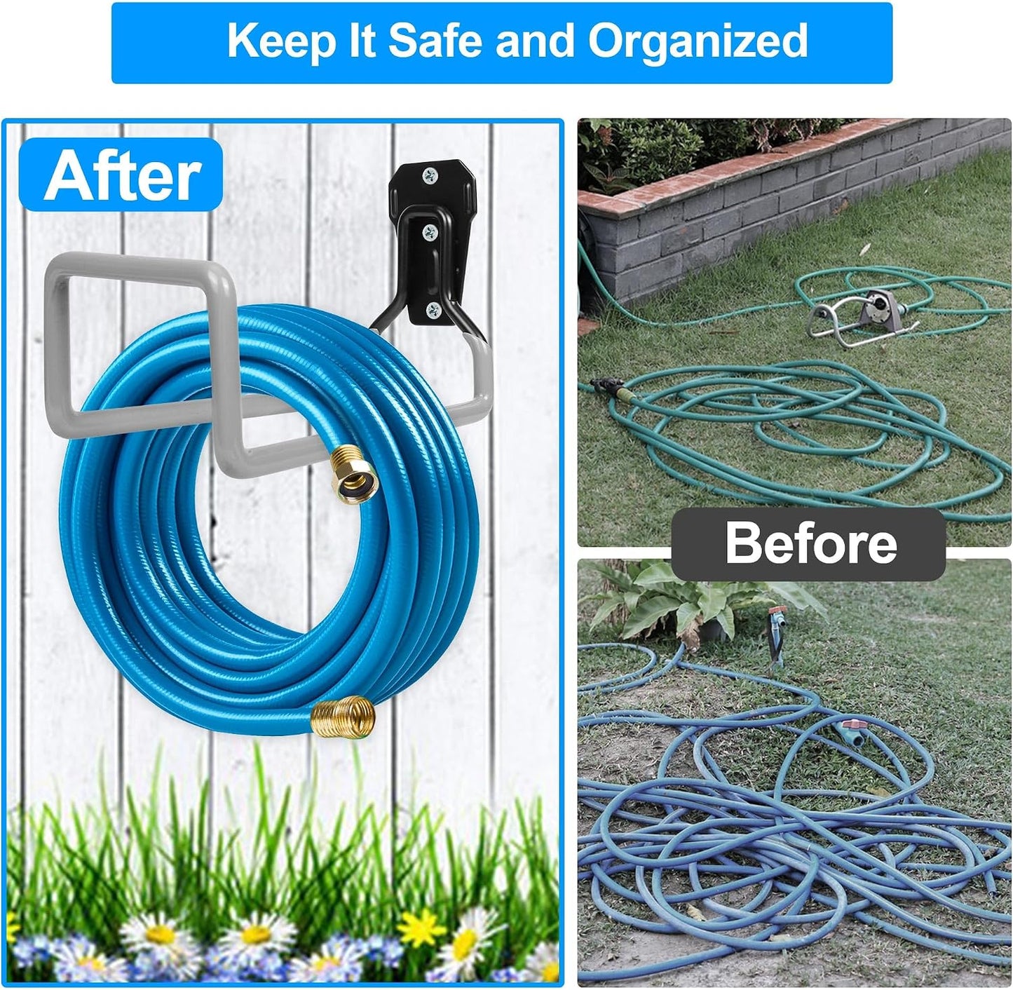 PeoMev 2pcs Heavy Duty Hose Hanger Garden Hose Storage Black Water Hose Holders for Outside Wall Mount Garden Hose Reel Hose Stand