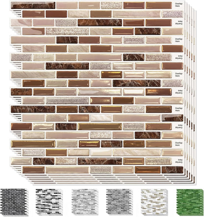 URCOLOR 10-Sheet Peel and Stick Backsplash Tile for Kitchen - 12”×12” Stick on Wall Tile for Bathroom, Black White Grey
