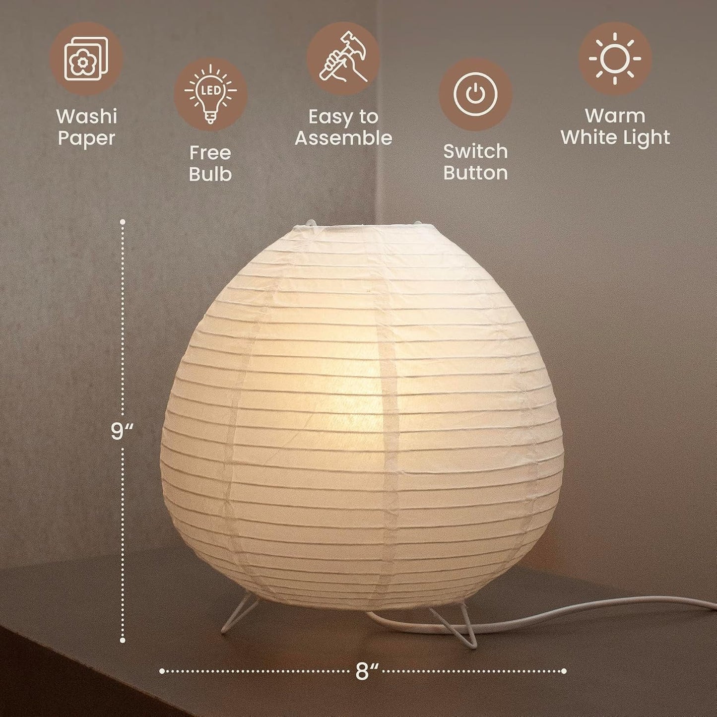 Nogy Japanese Decor Lantern Lamp Bundle: Japandi Style Paper Lanterns with Eco-Friendly Rice Paper Shades for Bedrooms and Living Spaces