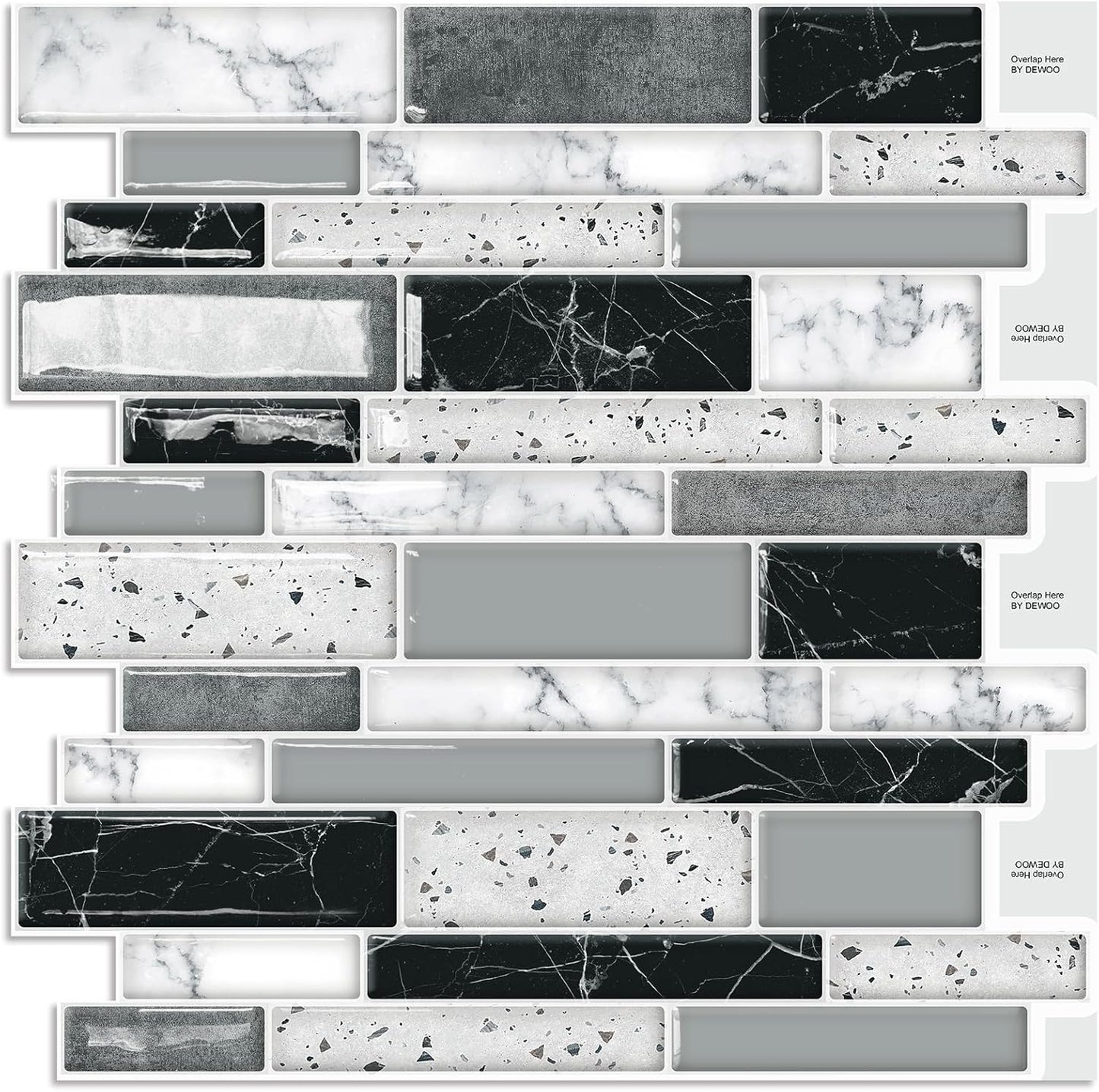 DEWOO Peel and Stick on Self Adhesive Backsplash Wall Marble Tiles Stickers 3D for Kitchen Bathroom,Spliced Blue (10-Sheet, 12"×12")