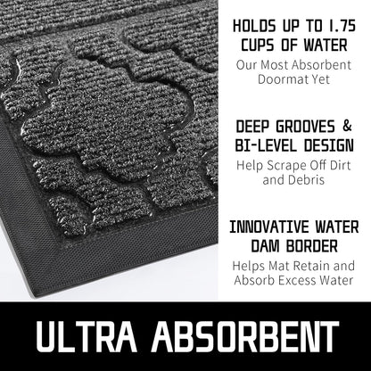 Yimobra Welcome Mat Outdoor Indoor, All-Weather Waterproof Front Door Mat Outside Entrance, Non-Slip Low Profile Porch Patio Doormat, 29.5x17, Black